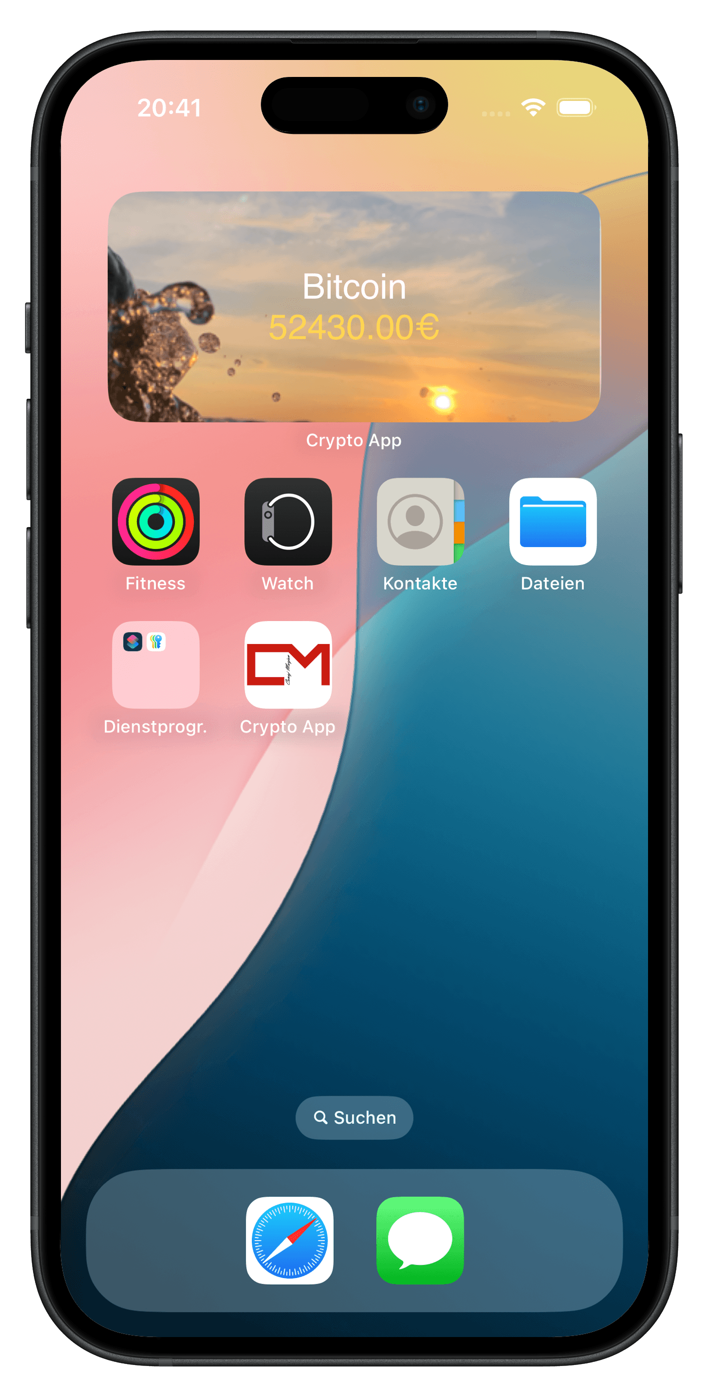 Crypto Price Customizer Widget auf dem iPhone Homescreen