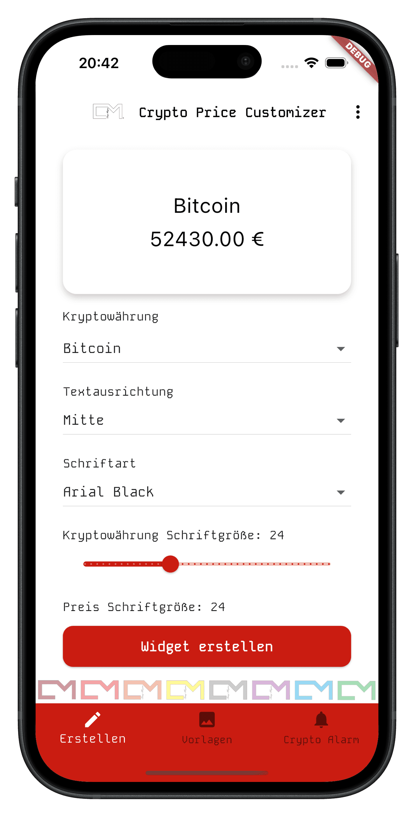 Widget-Editor der Crypto Price Customizer App